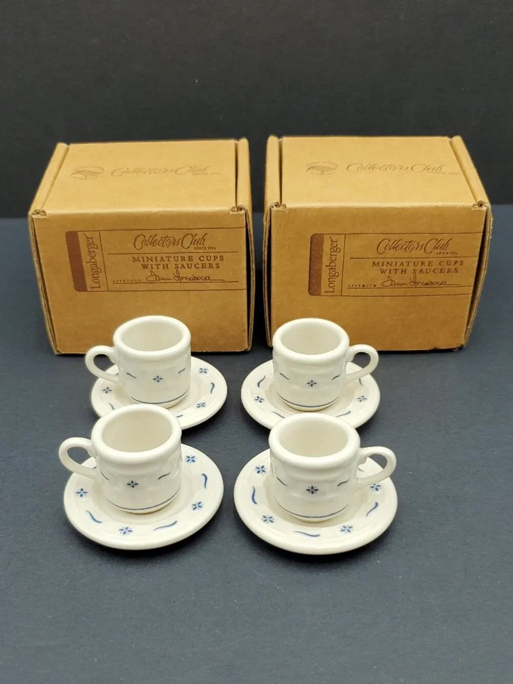 Longaberger Collectors Club Miniature Cups & Saucers Classic Blue Mini Tea Set